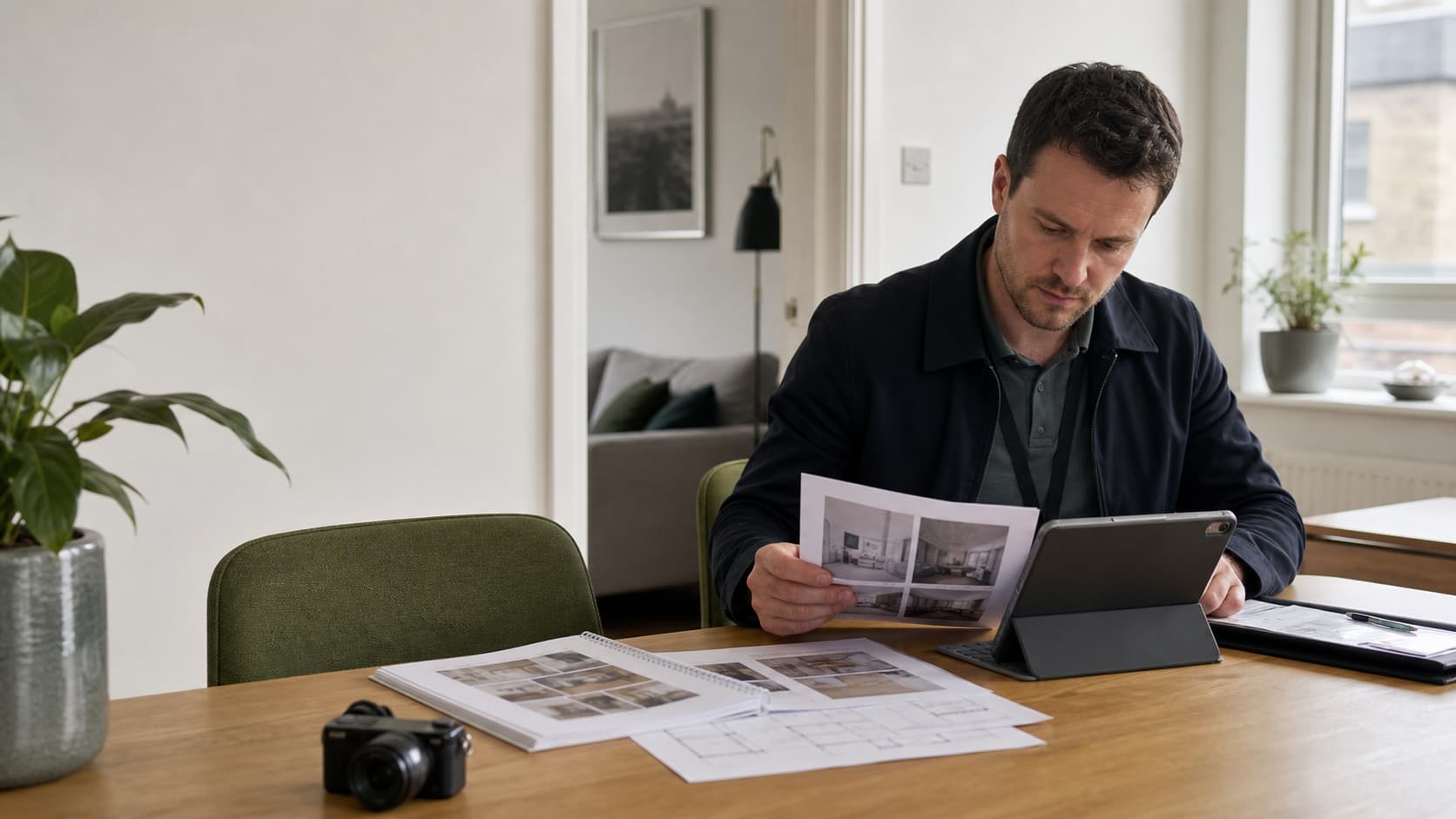 A property inventory professional reviewing report evidence